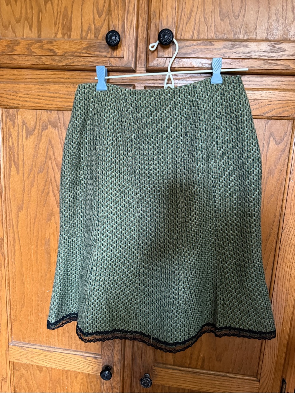 Worthington Olive Green A-Line Knit Skirt with Black Trim